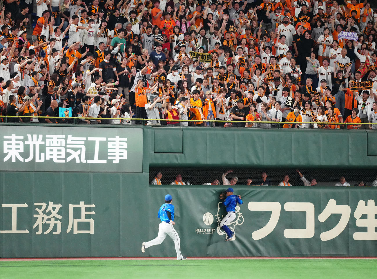 巨人対DeNA 3回裏巨人2死、岡本の先制ソロ本塁打となった打球を見つめたファン（撮影・江口和貴）