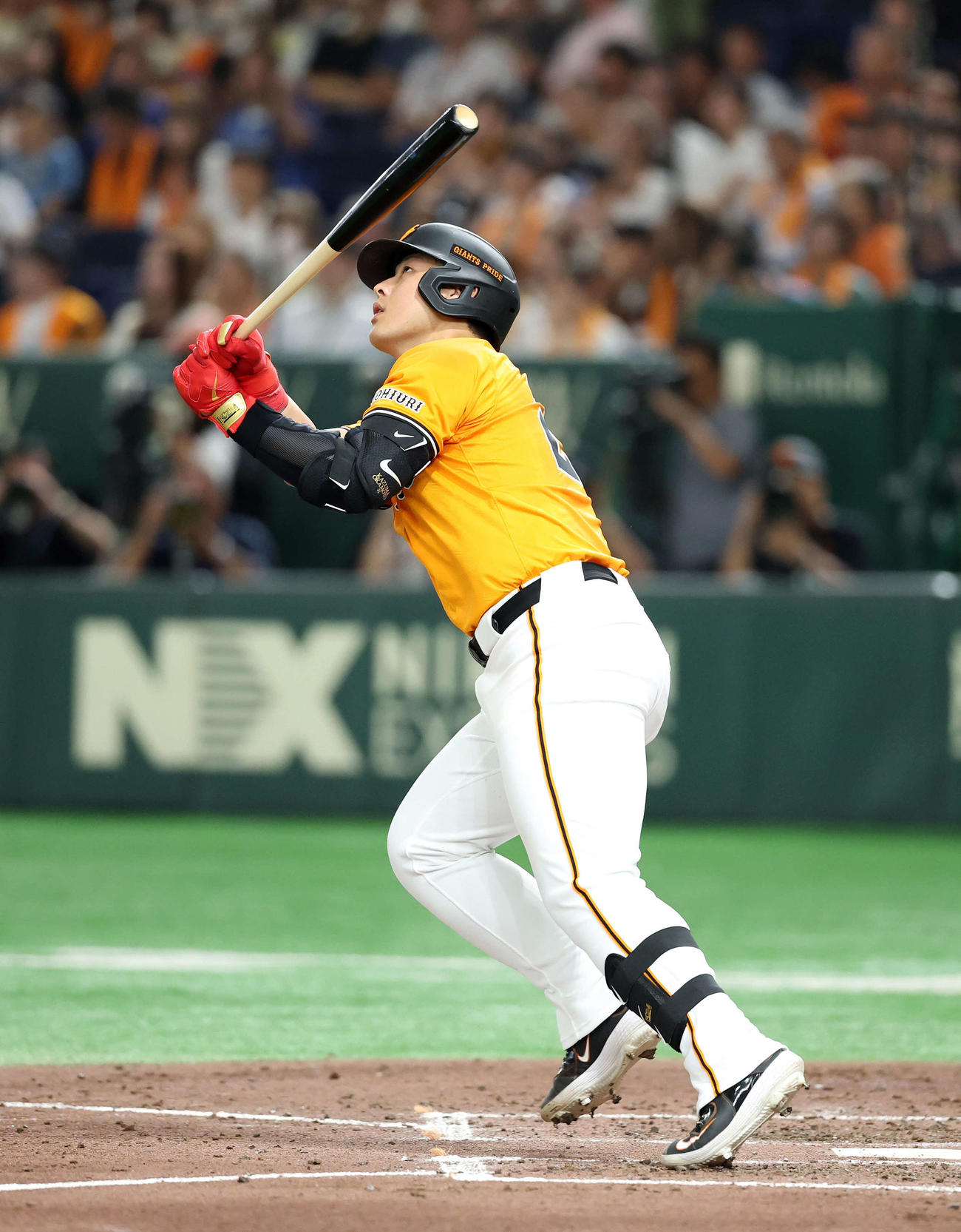巨人対DeNA 5回裏巨人無死、岡本は左越えソロ本塁打を放つ（撮影・鈴木正人）