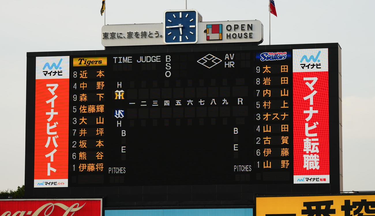 ヤクルト対阪神　両チームのスタメン（撮影・鈴木みどり）