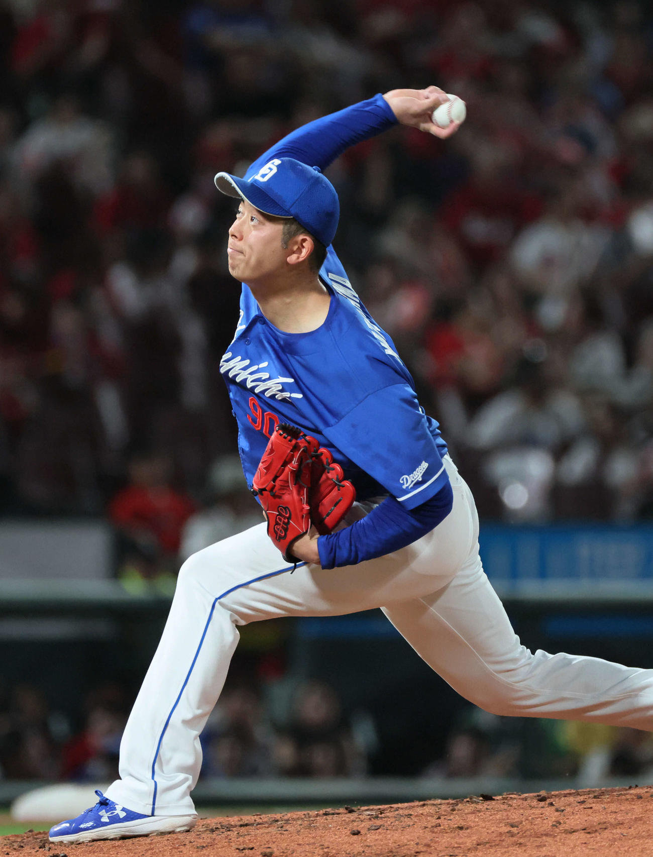 広島対中日　9回裏広島、中日2番手の松山（撮影・加藤孝規）