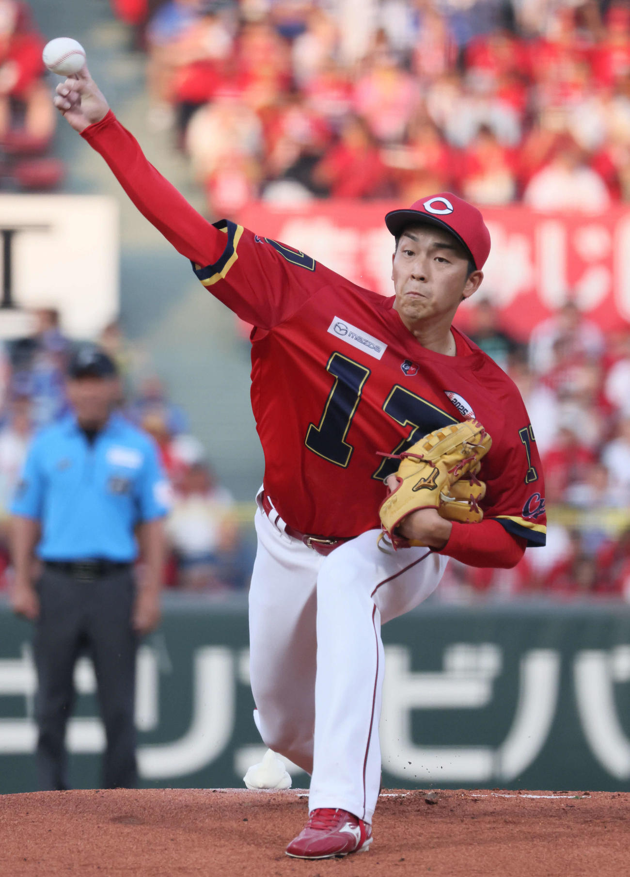 広島対中日　広島先発の常広（撮影・加藤孝規）