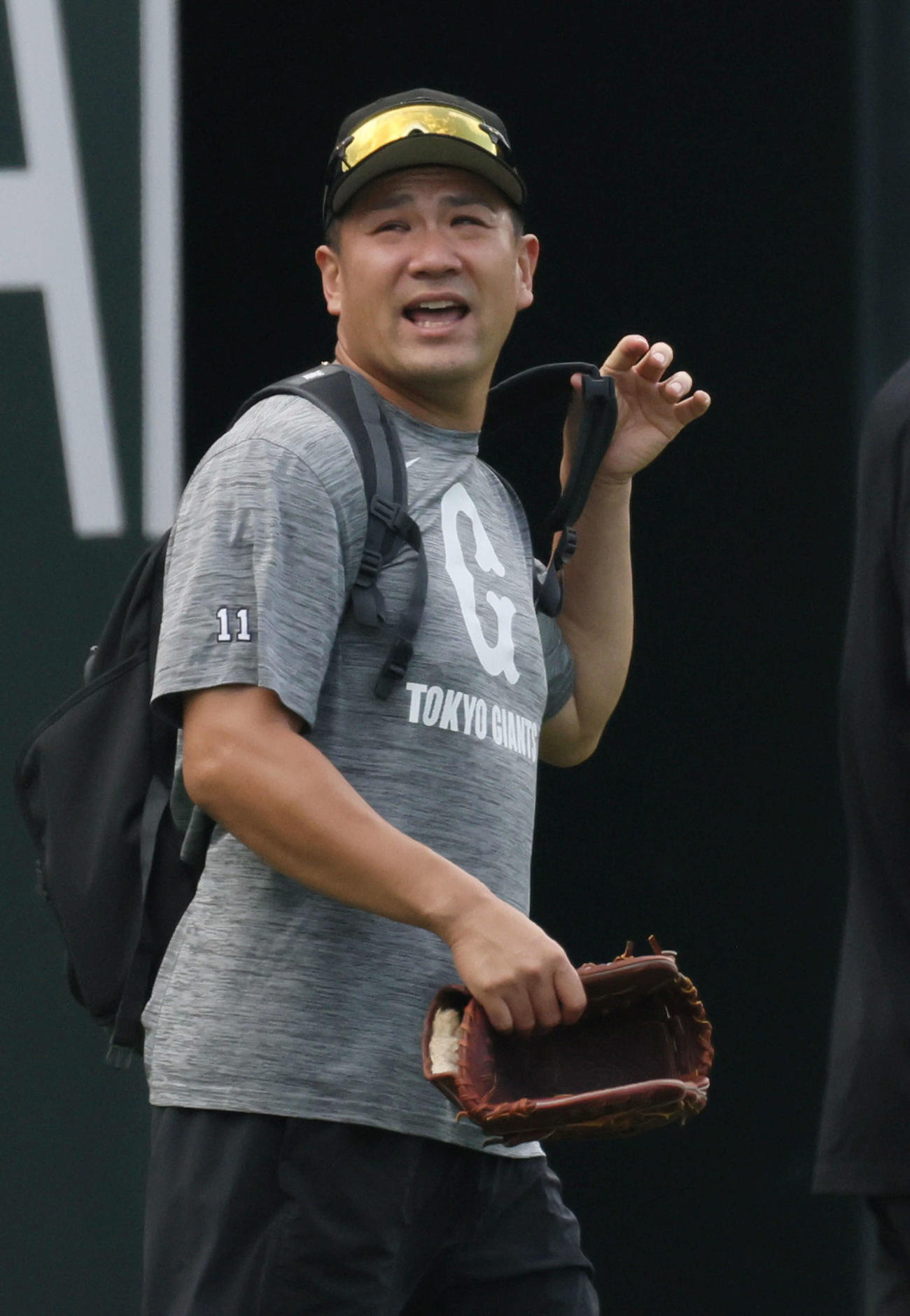 広島対巨人　試合前練習に参加する田中将（中央）（撮影・加藤孝規）