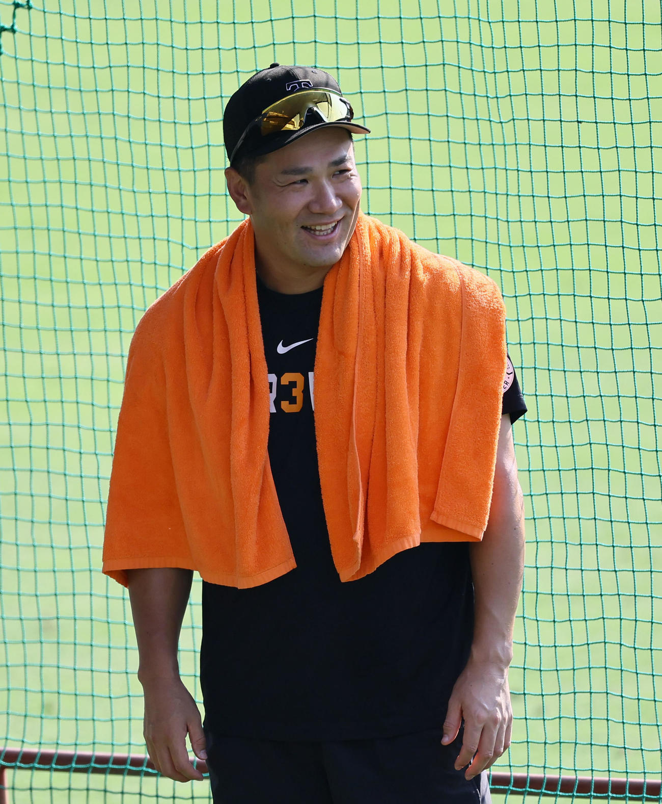 広島対巨人　リラックスした表情を見せる巨人田中将（撮影・藤尾明華）