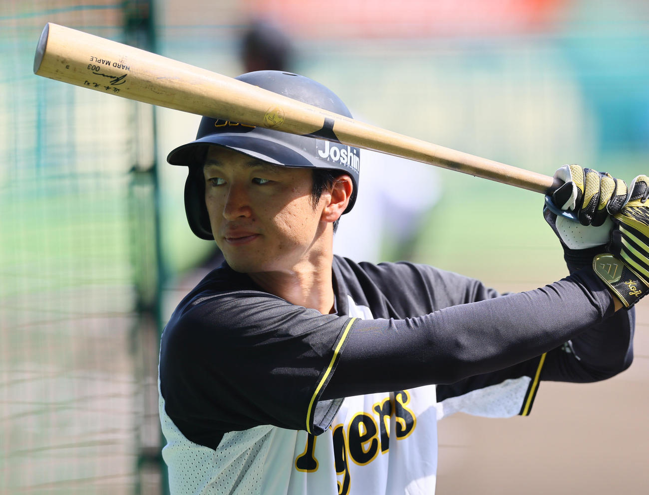 阪神対巨人　打撃練習をする阪神近本（撮影・藤尾明華）