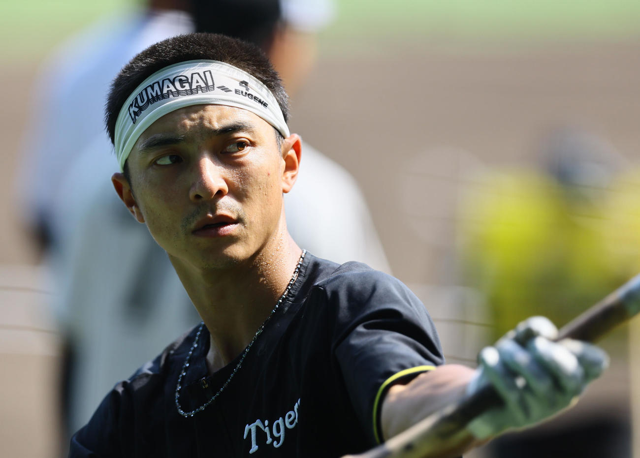 阪神対巨人　打撃練習をする阪神熊谷（撮影・藤尾明華）