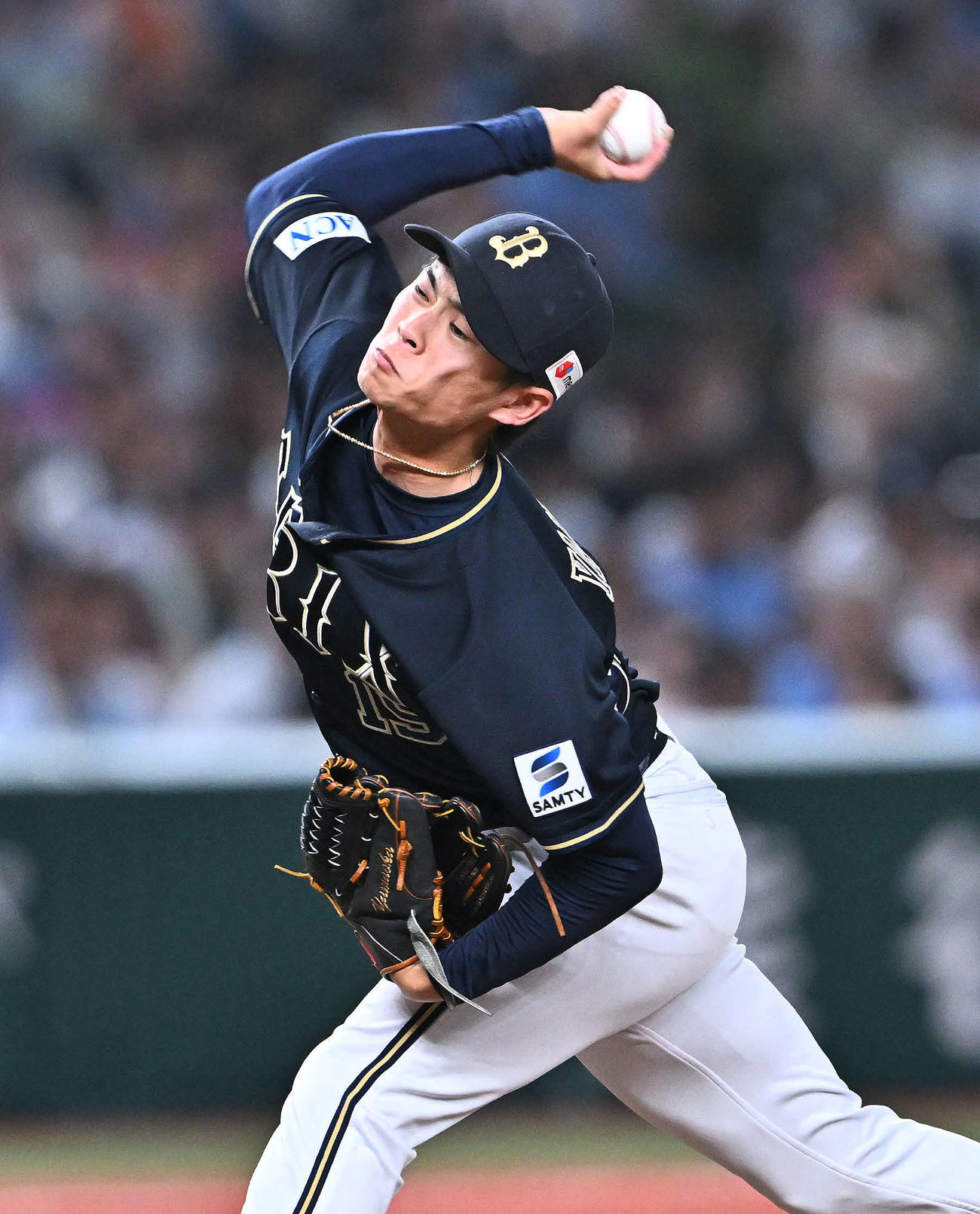 西武対オリックス　オリックス3番手の山岡（撮影・滝沢徹郎）