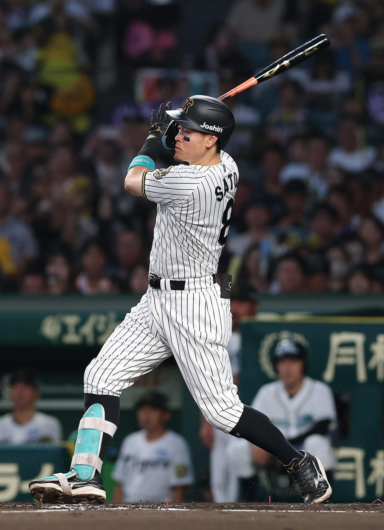 阪神対巨人　2回裏阪神無死、右前打を放つ佐藤輝（撮影・前田充）