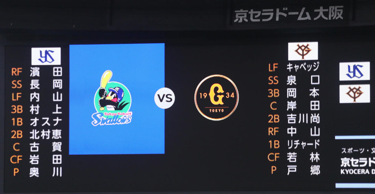 巨人対ヤクルト　両チームのスタメン（撮影・上山淳一）