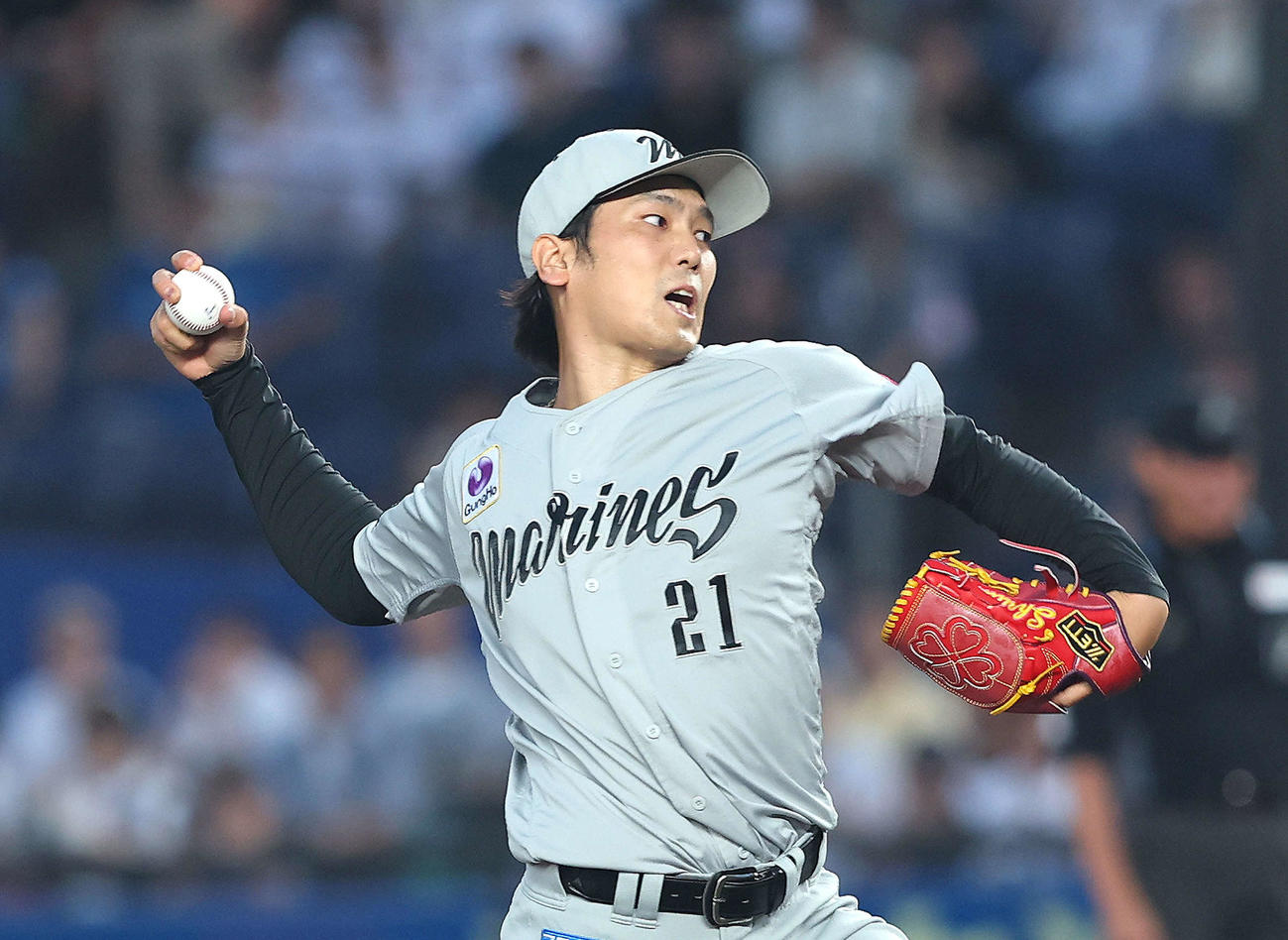 ロッテ対日本ハム　先発登板するロッテ石川柊（撮影・河田真司）