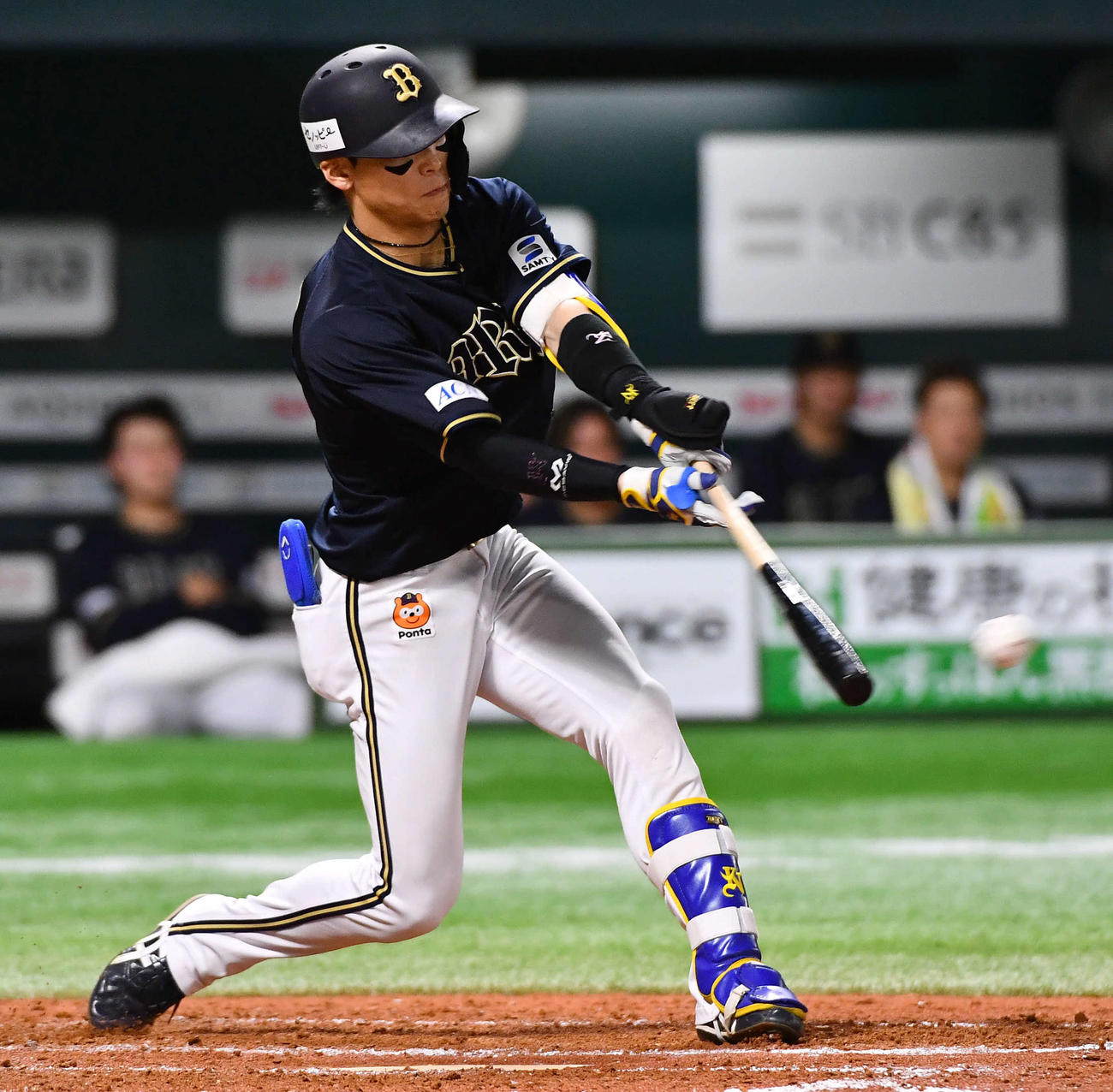 ソフトバンク対オリックス　5回表オリックス2死、中川は左前安打を放つ（撮影・岩下翔太）