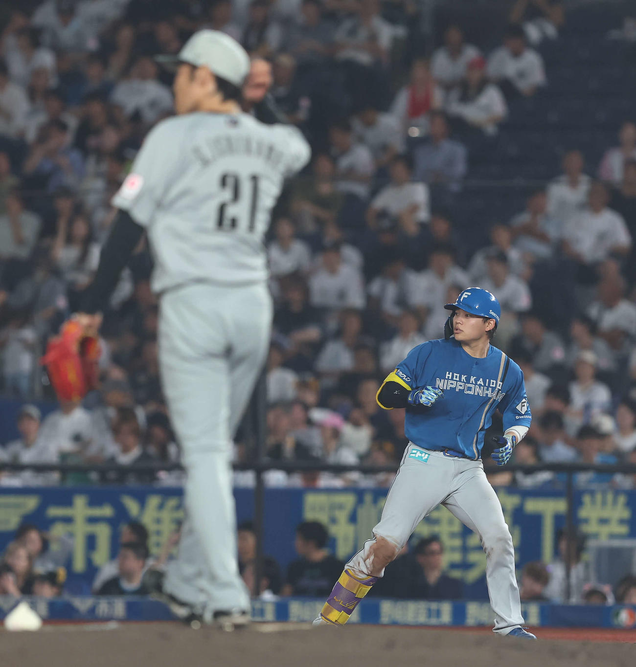 ロッテ対日本ハム　6回表日本ハム無死、中前打を放ち出塁する田宮（撮影・河田真司）