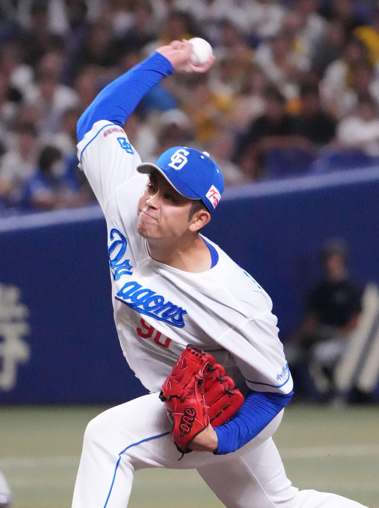 中日対阪神　9回表、中日4番手で登板する松山（撮影・森本幸一）