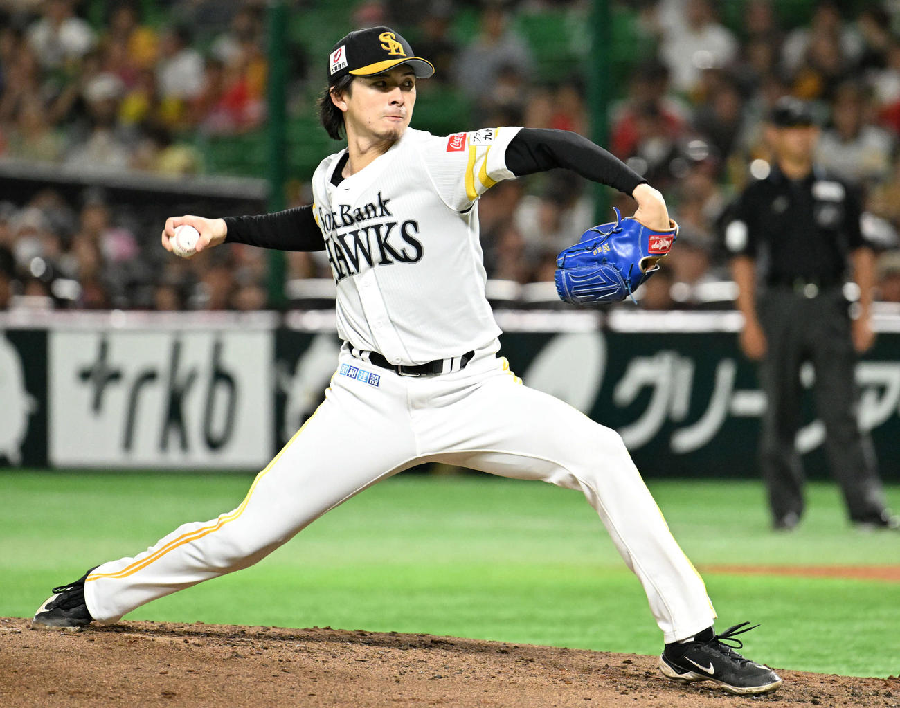 ソフトバンク対オリックス　通算1000奪三振を達成した上沢（撮影・林敢治）