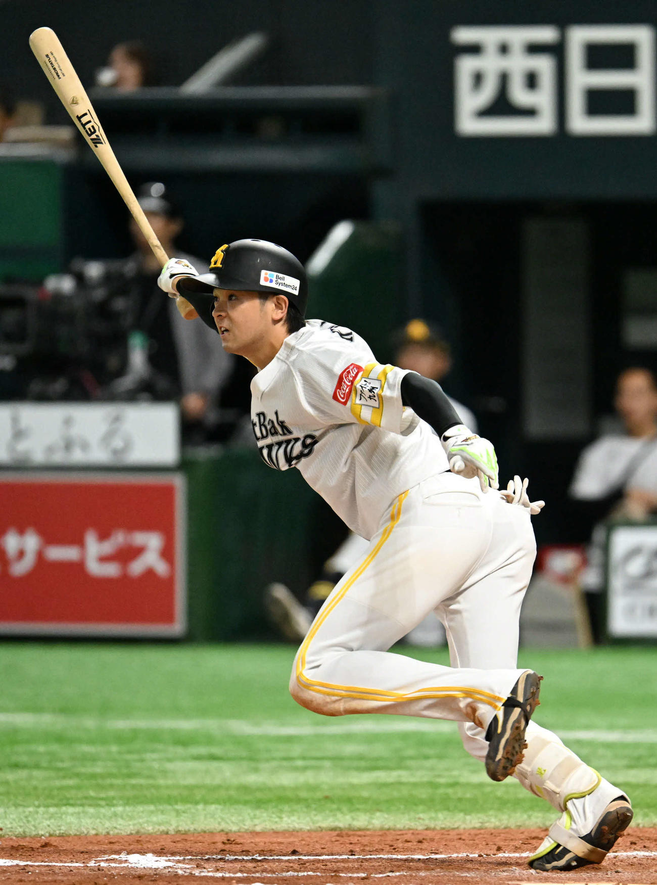 ソフトバンク対オリックス　7回裏ソフトバンク2死一、二塁、川瀬は適時打を放つ（撮影・林敢治）