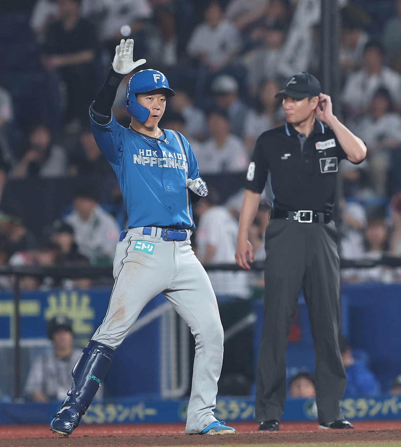 ロッテ対日本ハム　9回表日本ハム1死、中前打を放ち出塁する矢沢（撮影・河田真司）