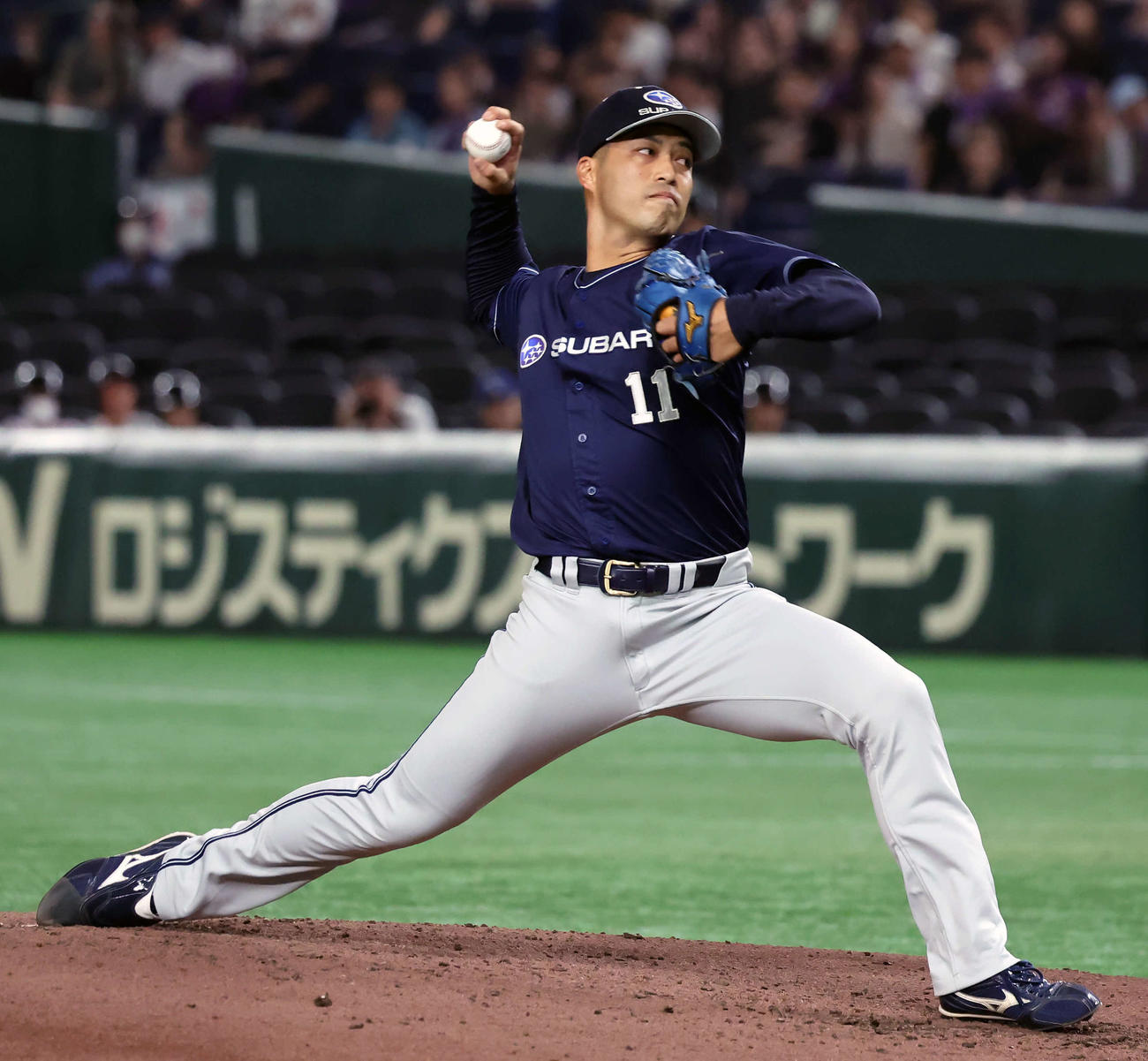 SUBARU対ヤマハ　SUBARUの3番手として登板した金城（撮影・山本朝陽）