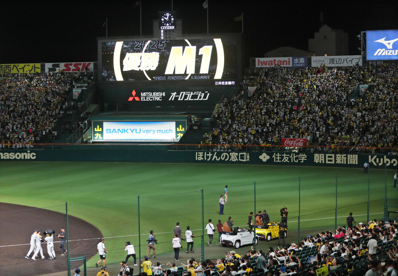 阪神対広島　優勝マジック1が表示され盛り上がる阪神ファン（撮影・上山淳一）