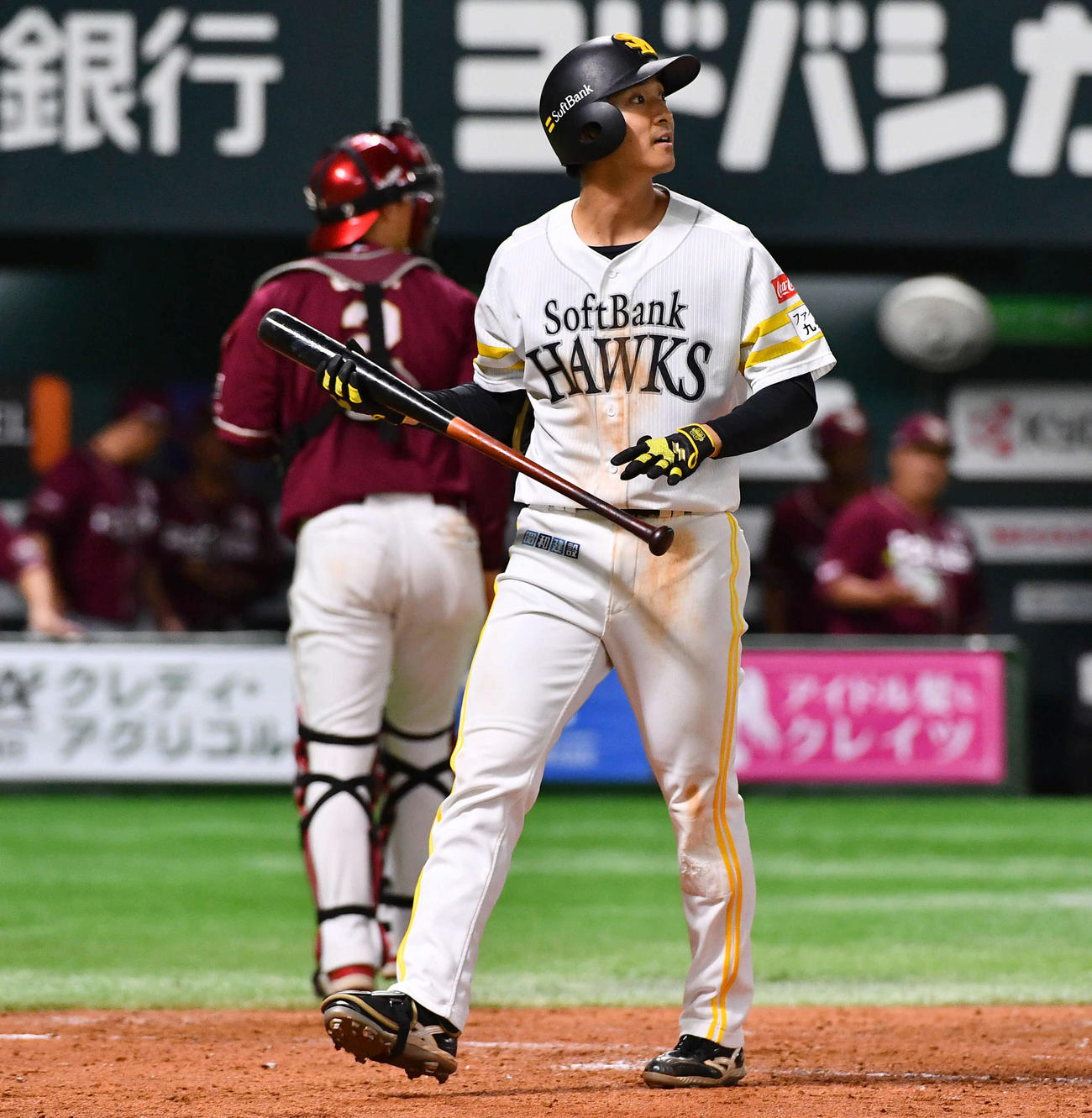 ソフトバンク対楽天　5回裏ソフトバンク2死一、三塁、見逃し三振に倒れた柳町（撮影・岩下翔太）