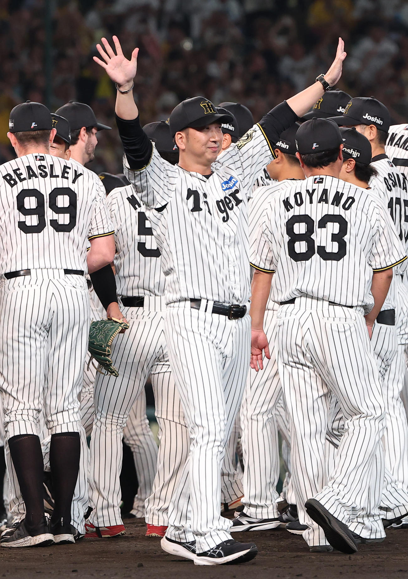 阪神対広島　優勝を決めた藤川監督はファンの歓声に応える（撮影・上田博志）