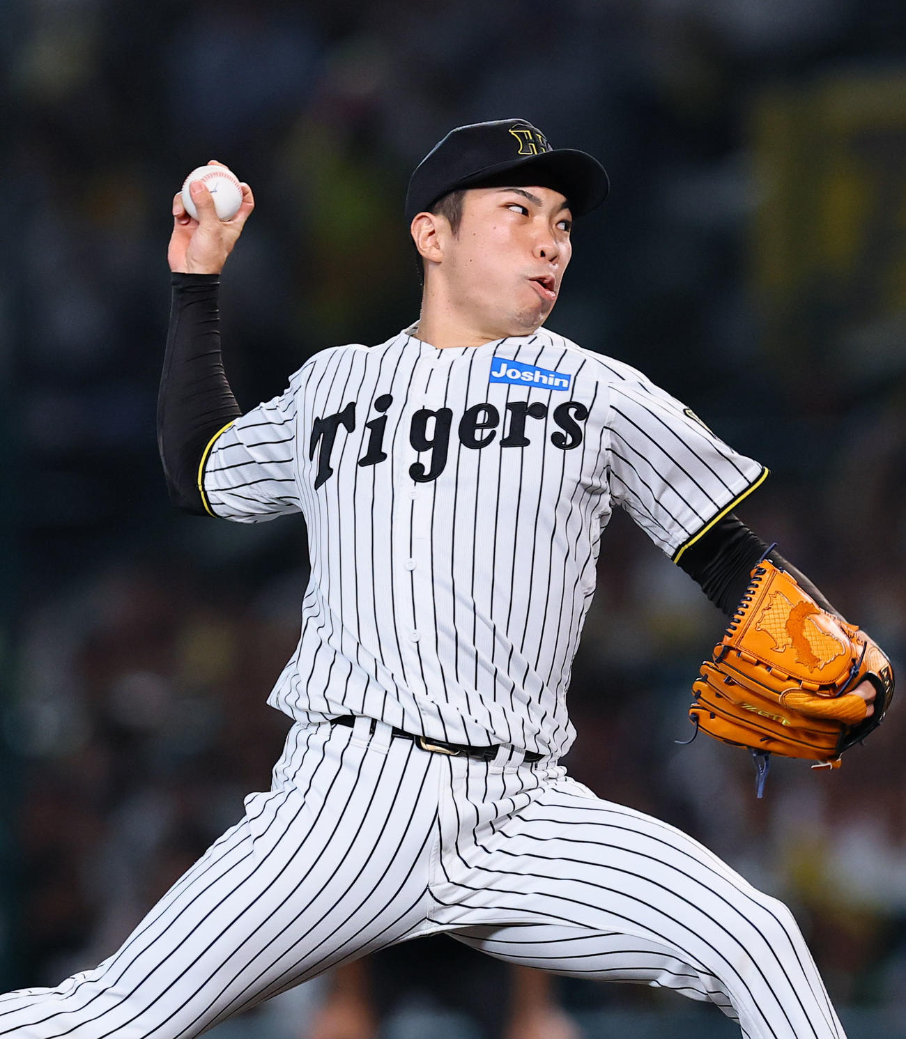 阪神対広島　8回、5番手で登板した阪神石井（撮影・藤尾明華）