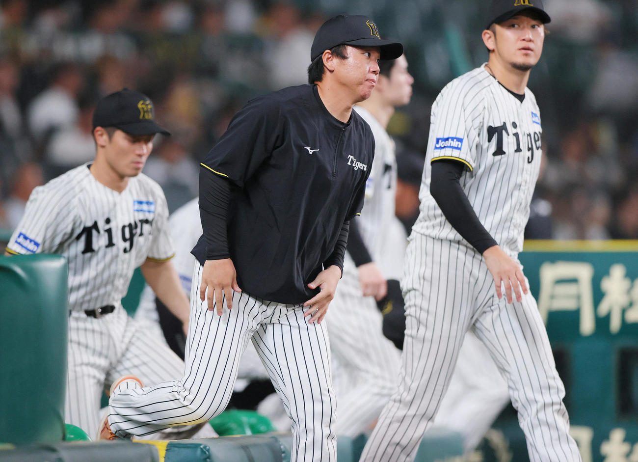 阪神対DeNA DeNAに敗れ、村上（手前）は阪神ファンにあいさつへ向かう（撮影・上山淳一）