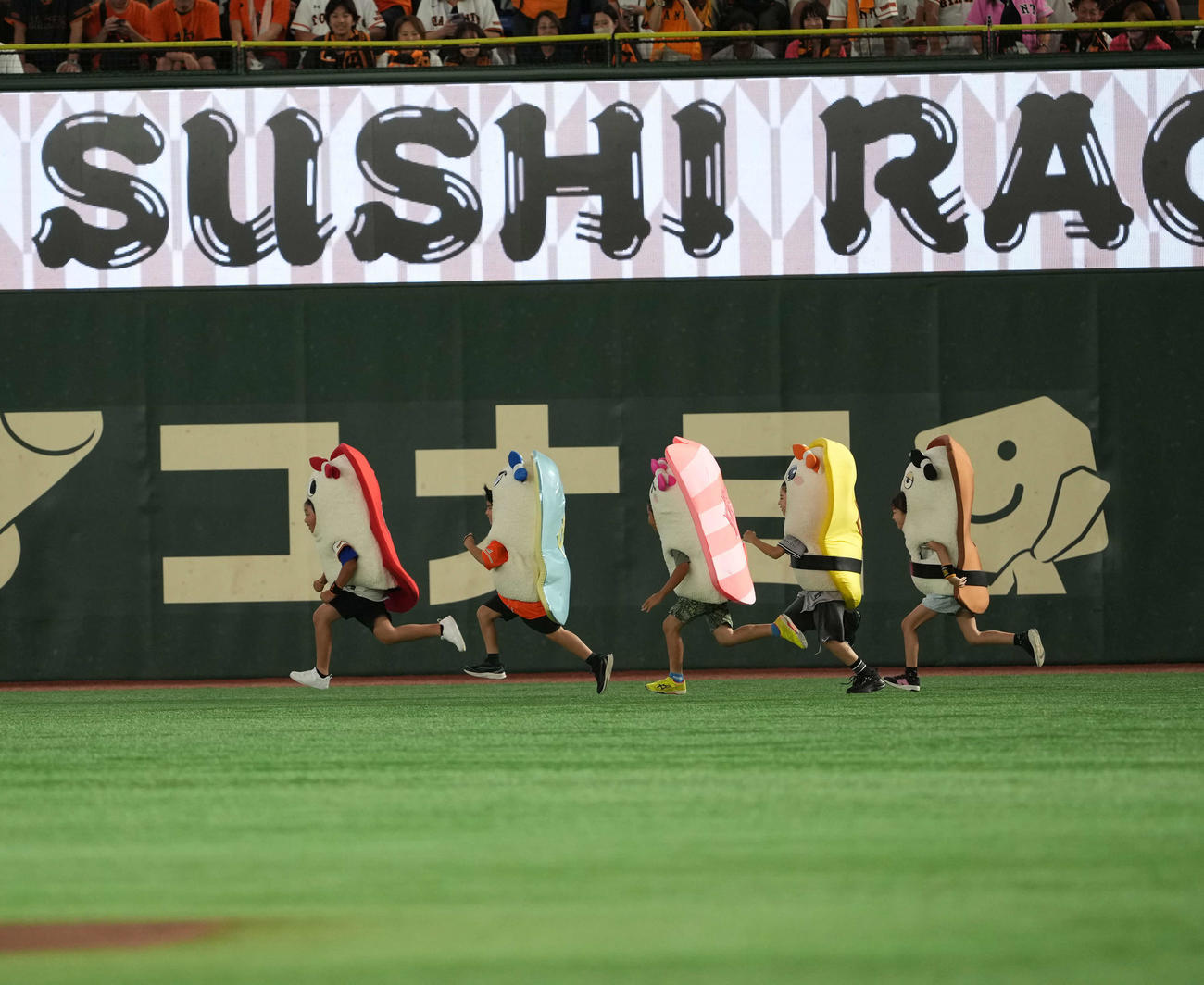 巨人対阪神　すしレース。勝ったのはマグロ（撮影・井上学）