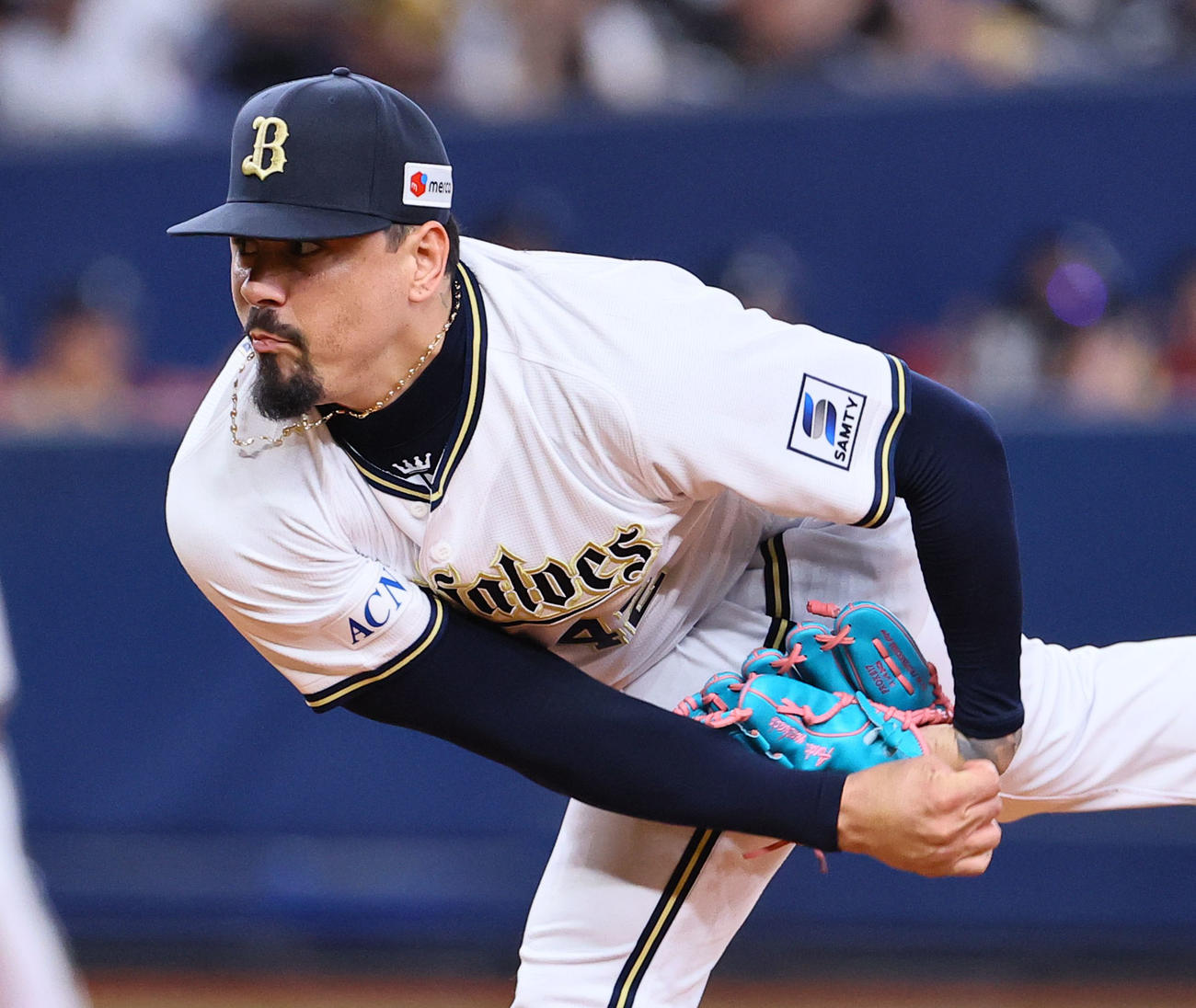 オリックス対ソフトバンク　9回に登板したオリックスのマチャ（撮影・藤尾明華）