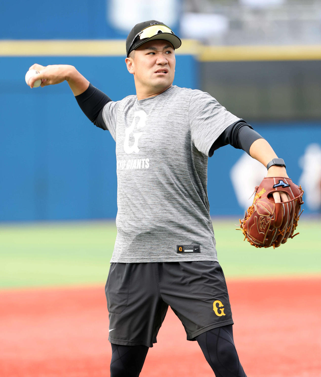DeNA対巨人キャッチボールする巨人田中将（撮影・浅見桂子）