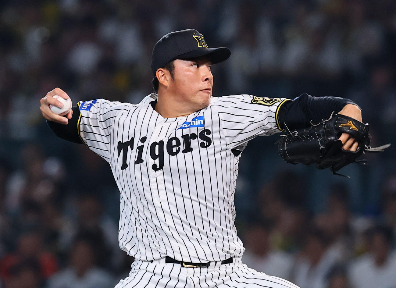 9回、3番手で登板した阪神椎葉（撮影・藤尾明華）