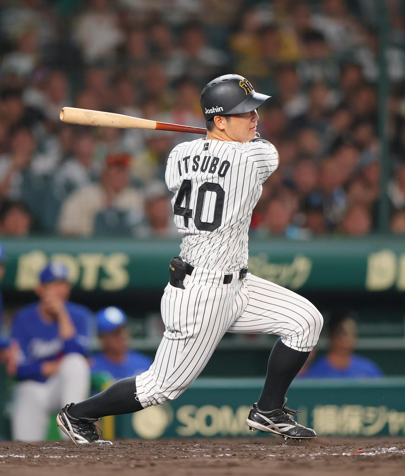 阪神対中日　5回裏阪神1死、中前打を放つ井坪（撮影・上山淳一）