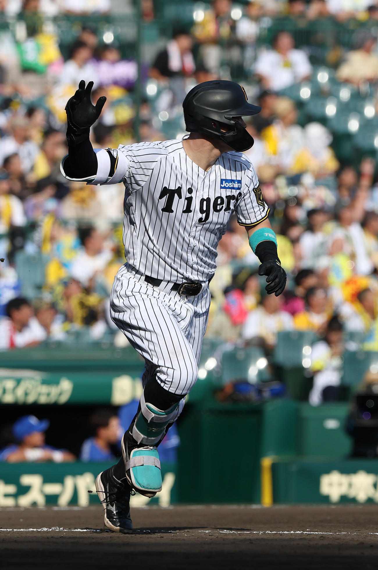 阪神対中日　5回裏阪神2死一塁、佐藤輝は左越え2点本塁打を放つ（撮影・上田博志）