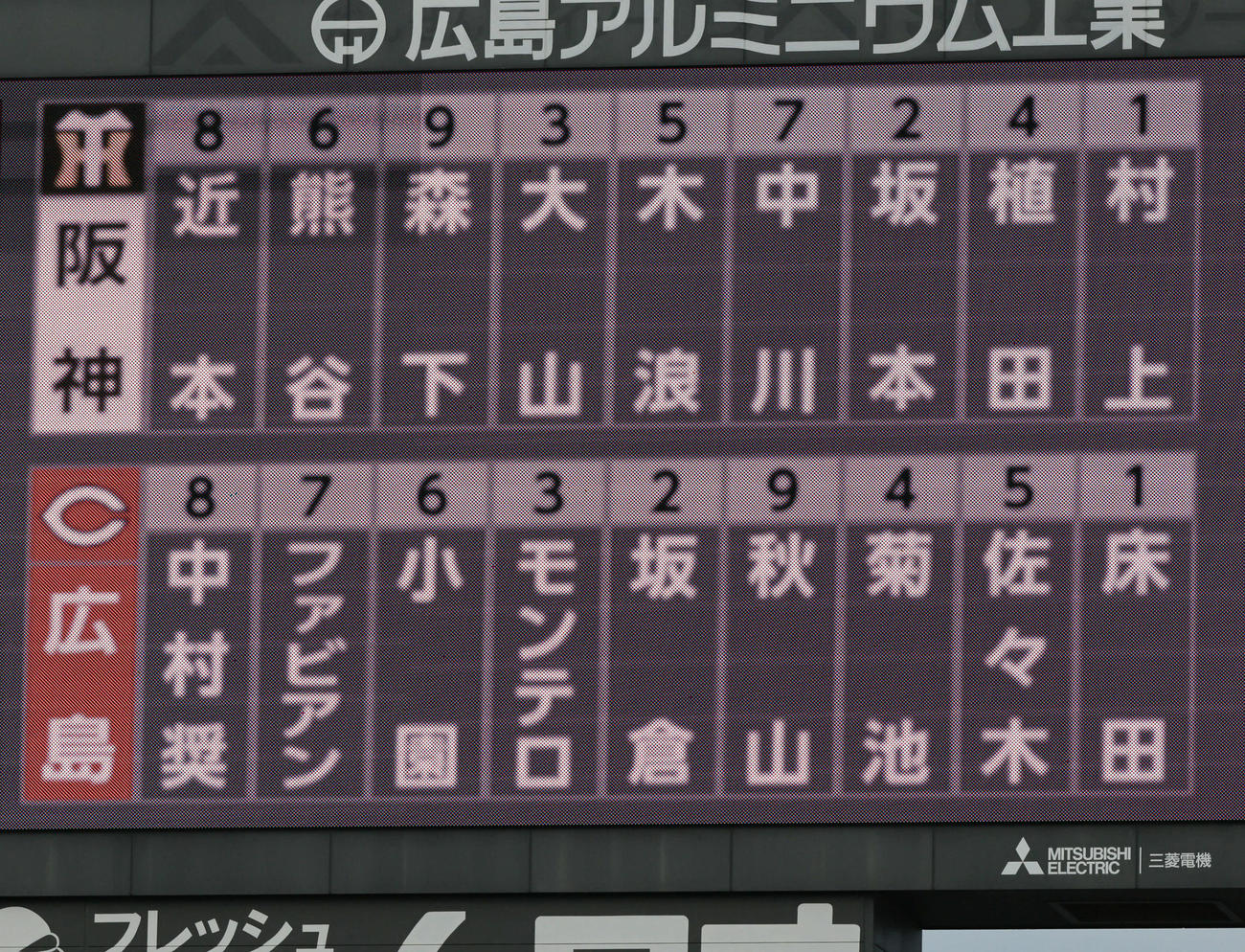 広島対阪神　両軍スタメン（撮影・加藤孝規）