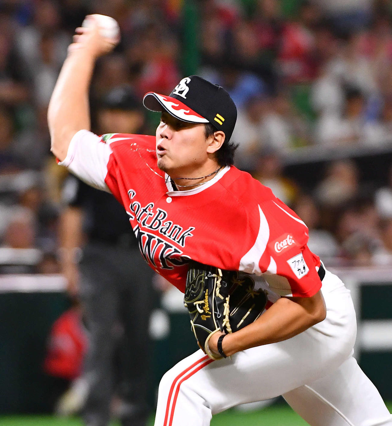 ソフトバンク対西武　7回表から登板した、ソフトバンク3番手の上茶谷（撮影・岩下翔太）