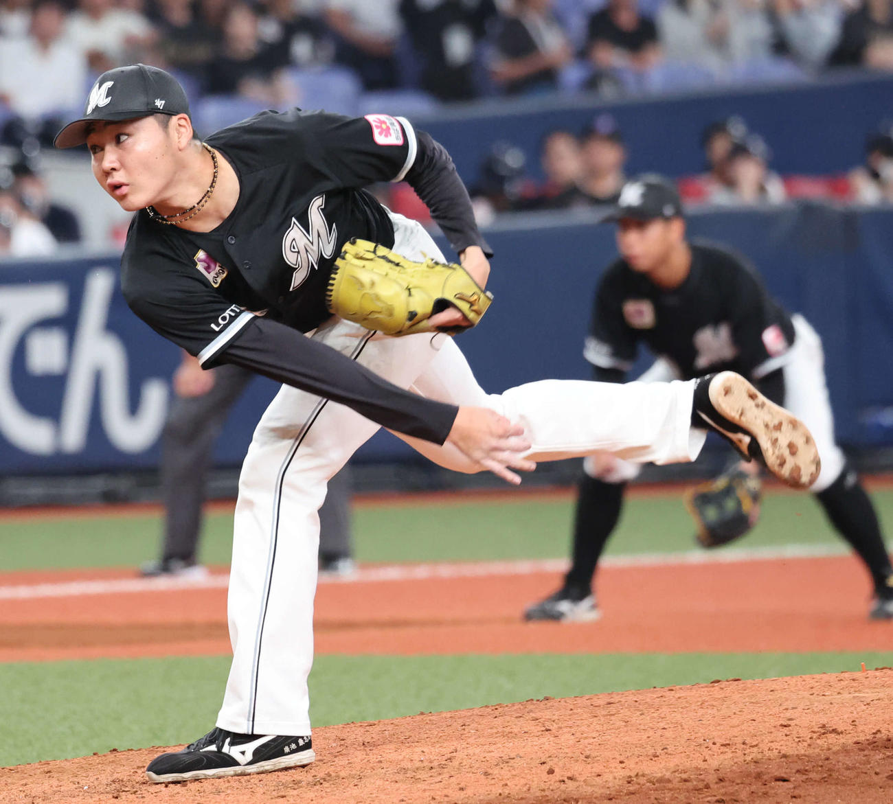 オリックス対ロッテ　8回から登板し初勝利を挙げたロッテ2番手広池（撮影・西尾就之）