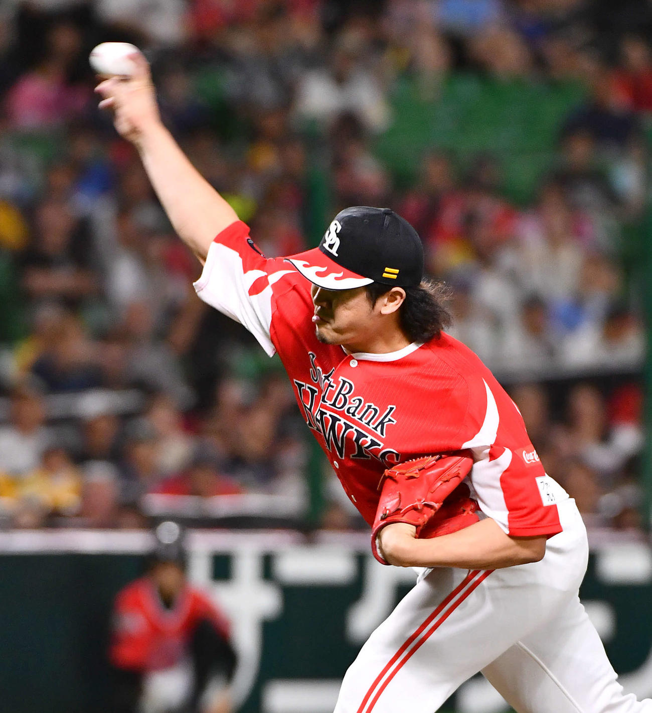 ソフトバンク対西武　9回表から登板した、ソフトバンク4番手の杉山（撮影・岩下翔太）