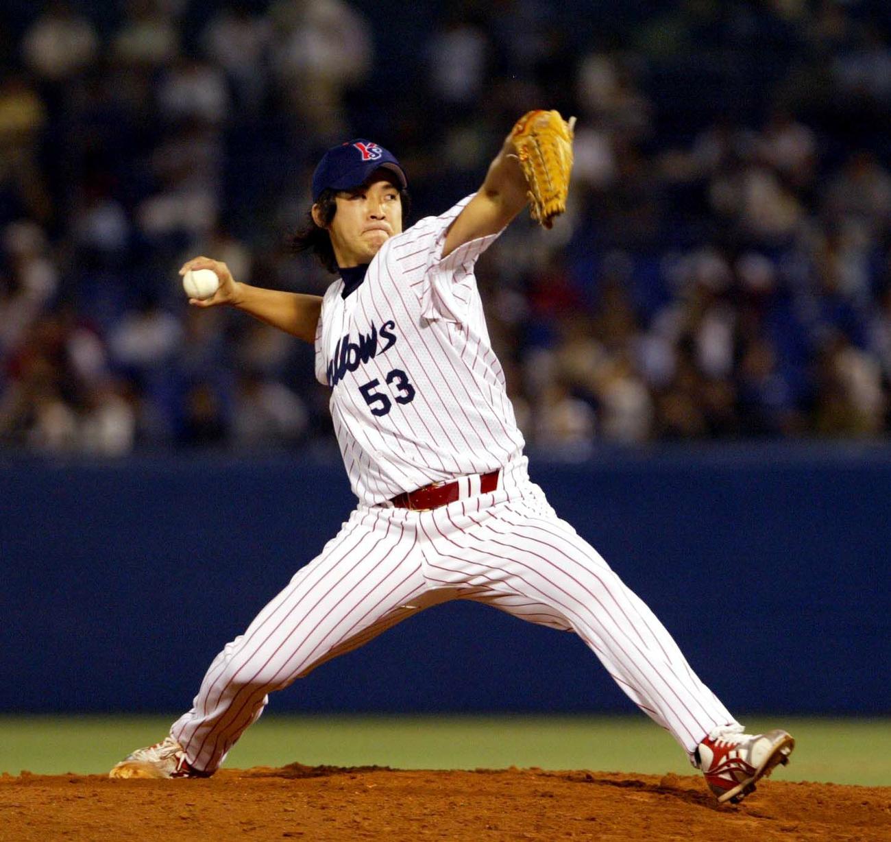 158キロをマークした現役時代の五十嵐亮太氏（2004年撮影）