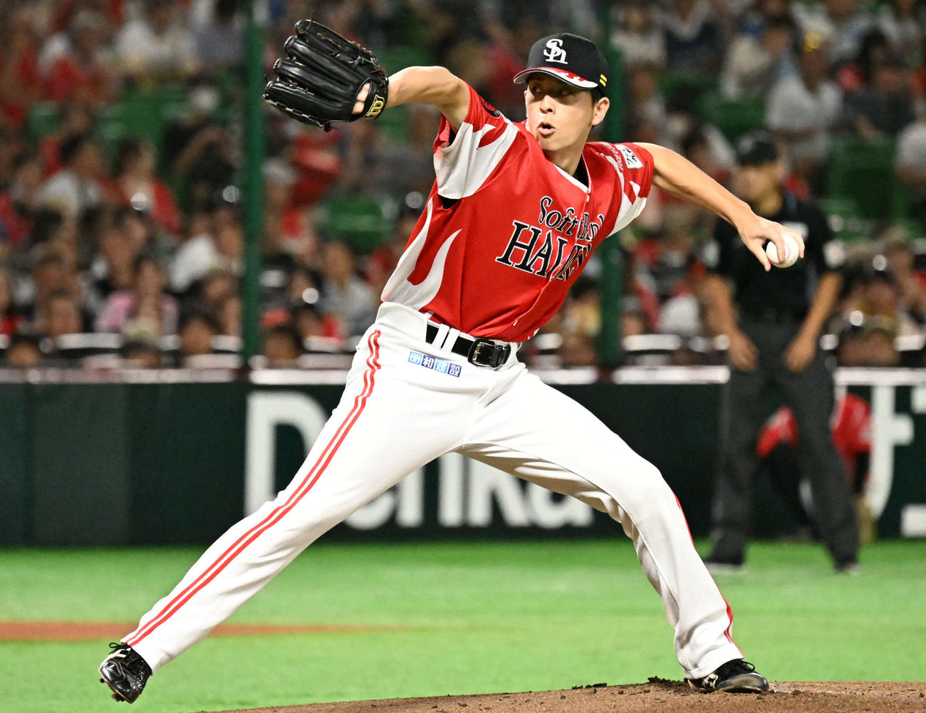 ソフトバンク対日本ハム　ソフトバンク先発の大関（撮影・林敢治）