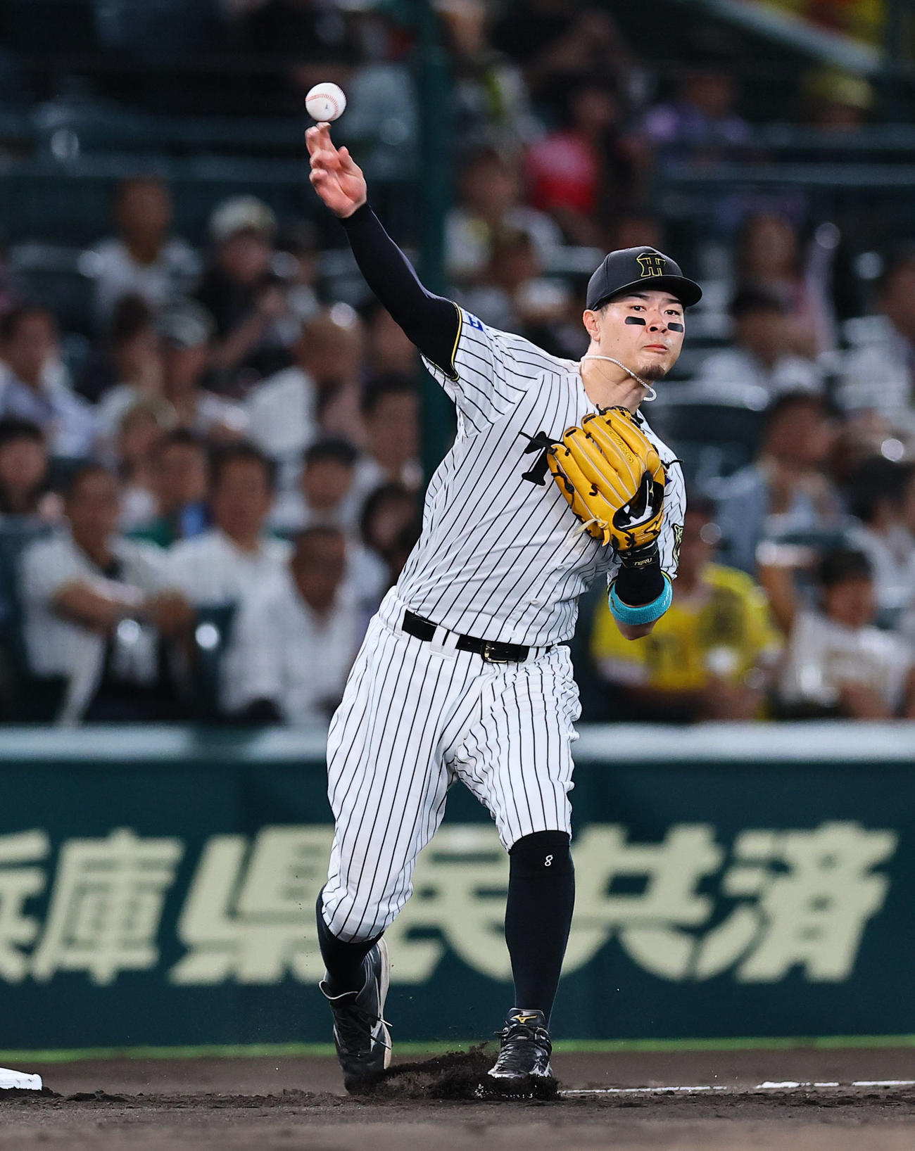 阪神対DeNA 2回表DeNA無死、松尾の三ゴロを処理する佐藤輝（撮影・藤尾明華）