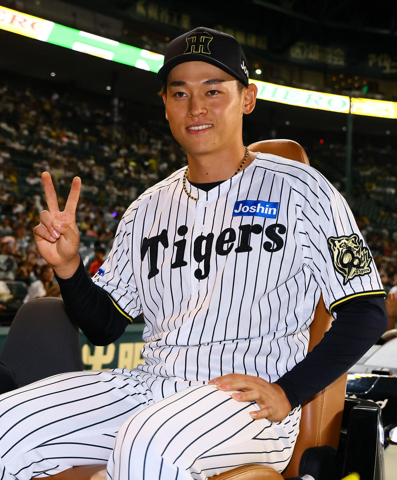阪神対DeNA 2勝目を飾り笑顔を見せる阪神早川（撮影・藤尾明華）