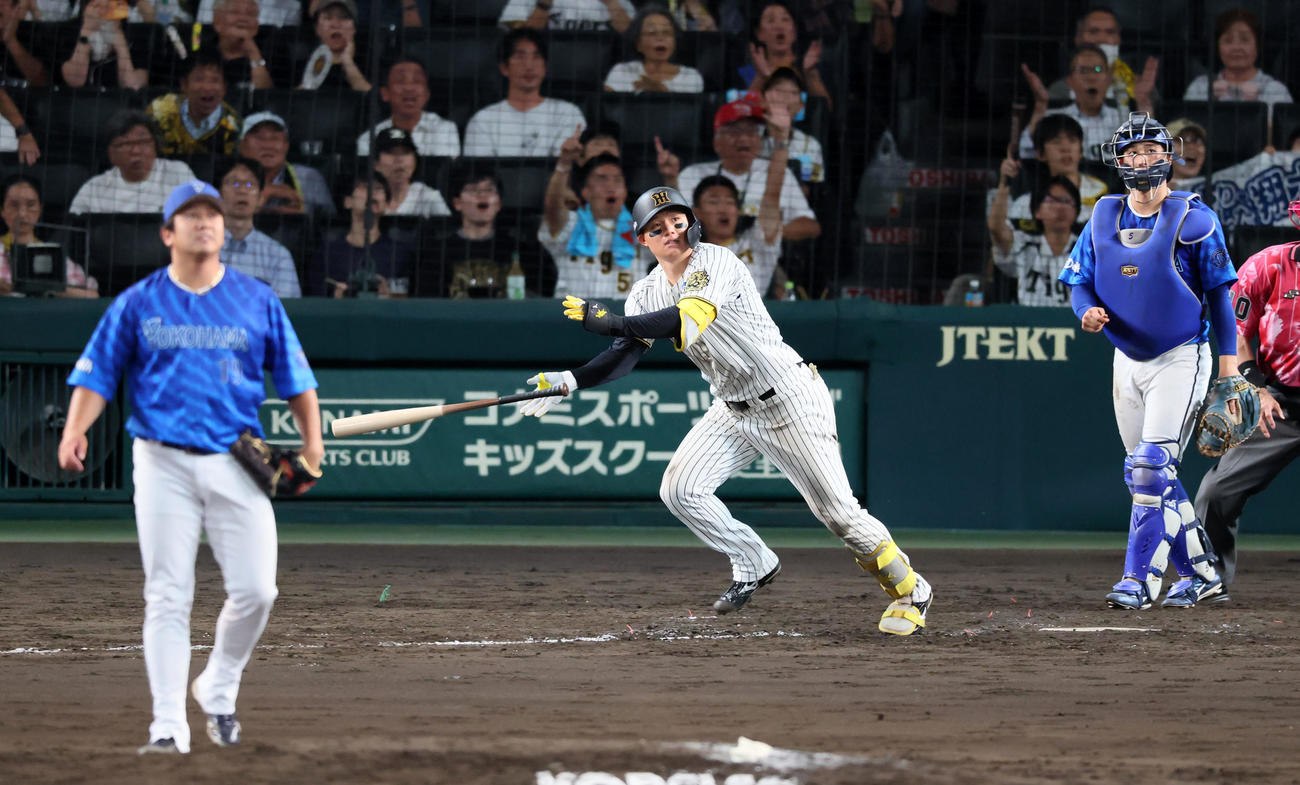 阪神対DeNA 5回裏阪神2死、森下は左越えソロ本塁打を放つ。投手山崎（撮影・加藤哉）