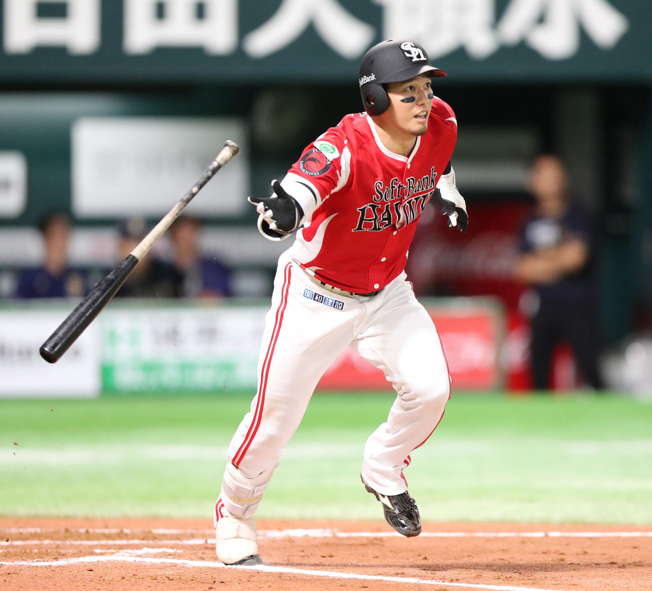 ソフトバンク対オリックス　5回裏ソフトバンク2死、近藤は右越えに同点本塁打を放ちベンチのナインとハイタッチ（撮影・梅根麻紀）