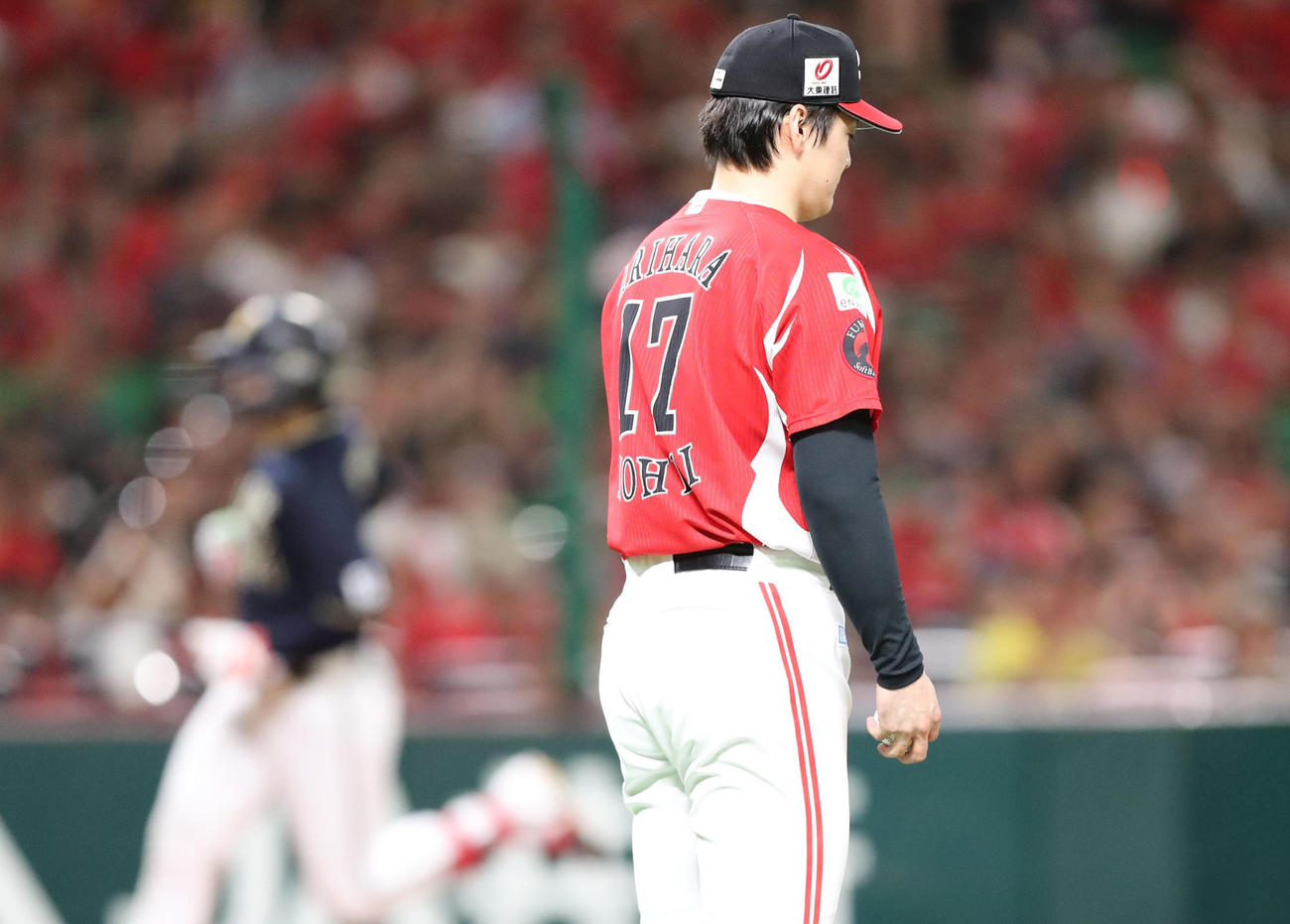ソフトバンク対オリックス　5回表オリックス無死、紅林に左越え本塁打を浴びた有原（撮影・梅根麻紀）