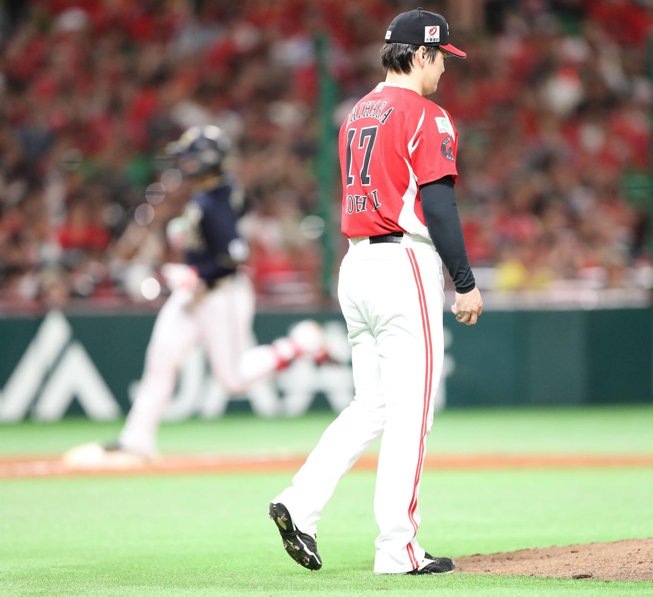 ソフトバンク対オリックス　5回表オリックス無死、紅林に左越え本塁打を浴びた有原（撮影・梅根麻紀）