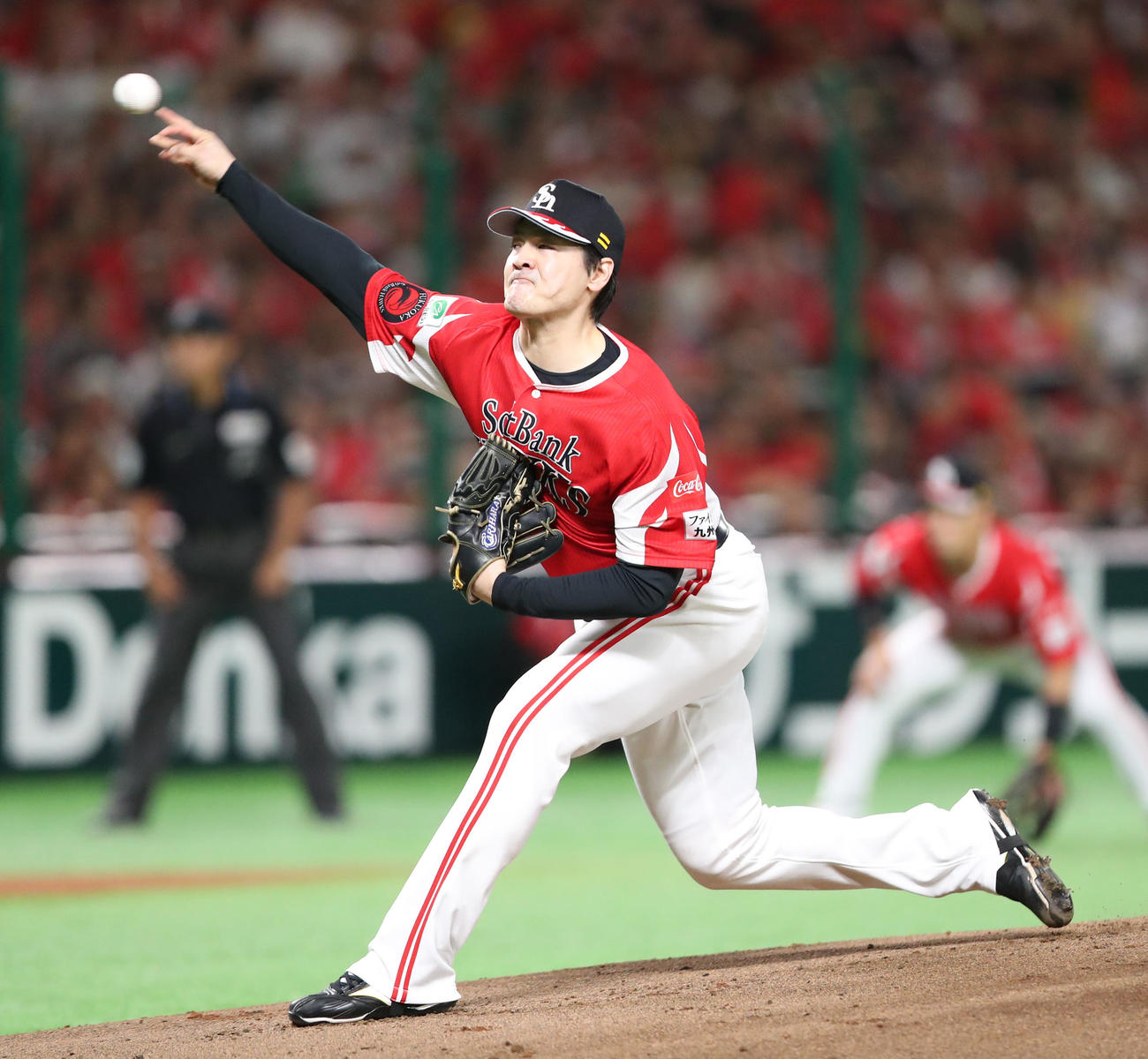 ソフトバンク対オリックス　ソフトバンク先発の有原（撮影・梅根麻紀）