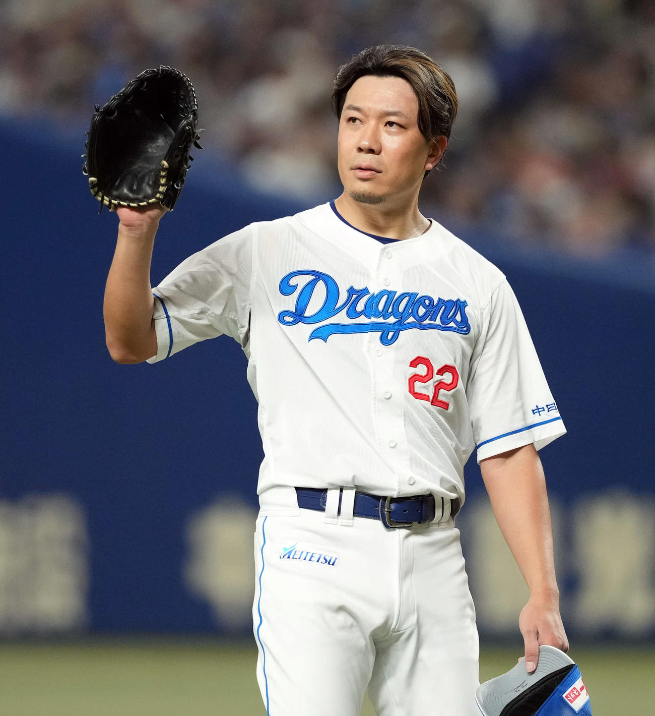 中日対巨人　初回に2点失うも、2回からは安定の投球で6回9安打2失点でマウンドを降りた中日の先発大野（撮影・たえ見朱実）