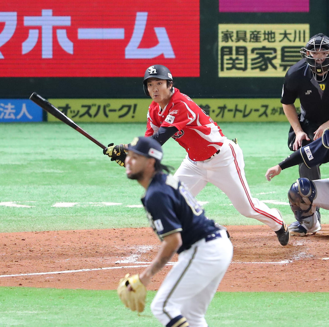 ソフトバンク対オリックス　5回裏ソフトバンク2死満塁、柳町は二ゴロに終わる（撮影・梅根麻紀）