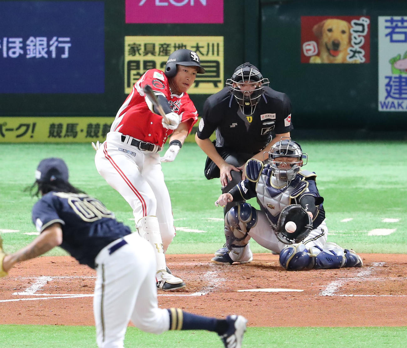 ソフトバンク対オリックス　3回裏ソフトバンク1死二塁、柳田は空振りの三振に終わる（撮影・梅根麻紀）