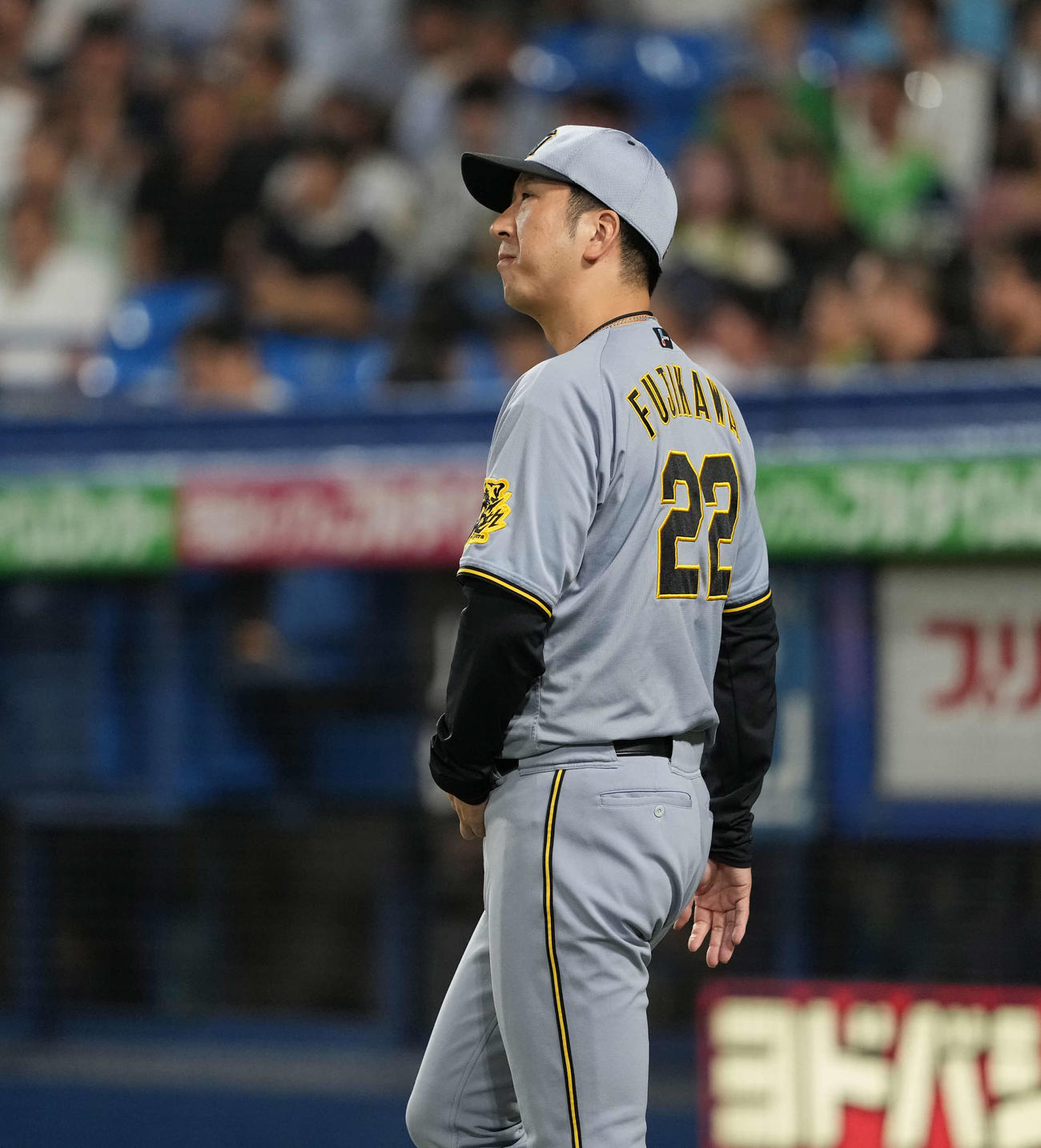 ヤクルト対阪神　選手交代を告げる阪神藤川監督（撮影・井上学）