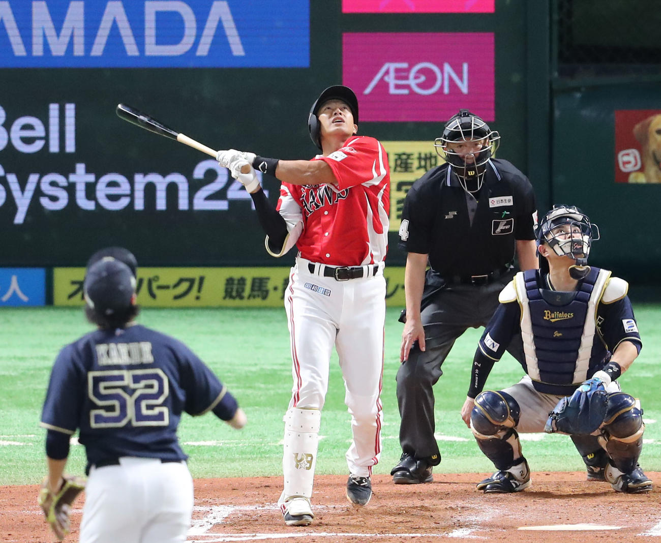 ソフトバンク対オリックス　7回裏ソフトバンク2死一、二塁、柳田は遊飛に終わる（撮影・梅根麻紀）