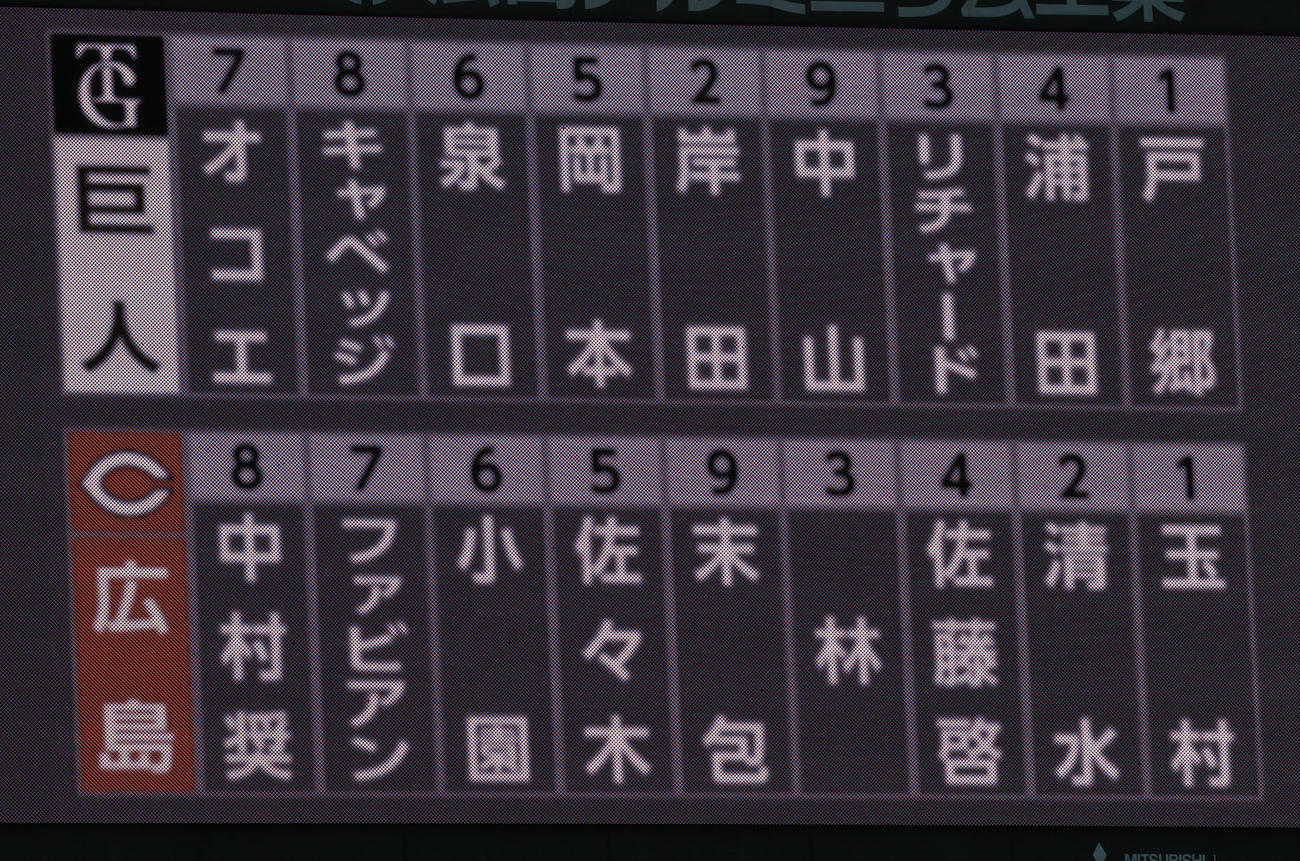 広島対巨人　スタメン（撮影・藤尾明華）